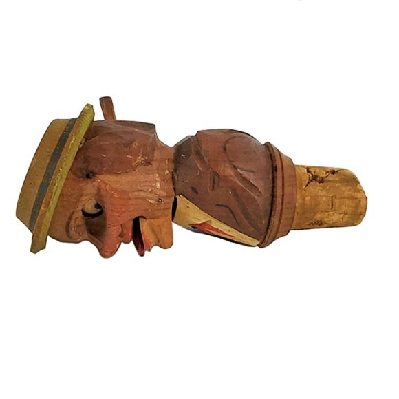Vintage ANRI Hand Carved Mechanical Wooden Bottle Wine Stopper Hand Painted - Picture 2 of 7